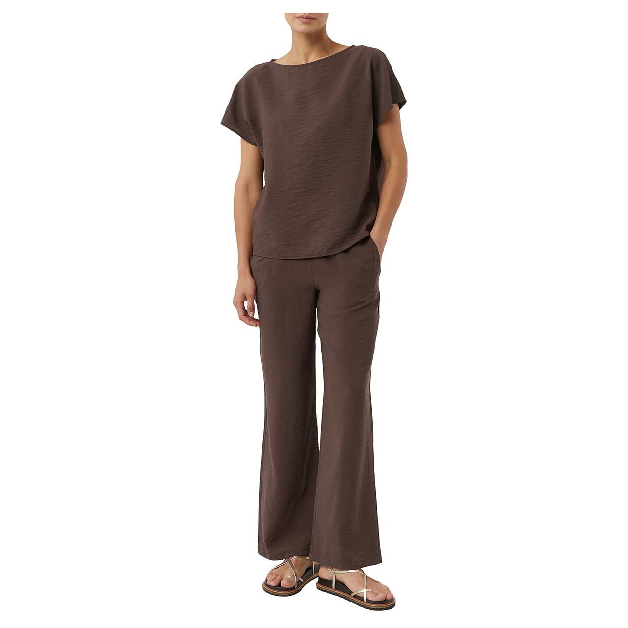 Damen Kurzarm Bluse von Comma in Braun, Vorderansicht am Modell