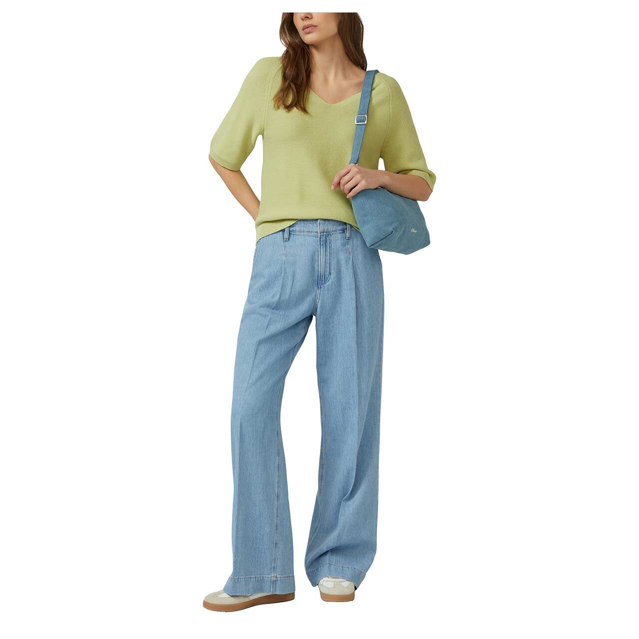 Damen Kurzarm Pullover von s.Oliver in Grün, Vorderansicht am Model