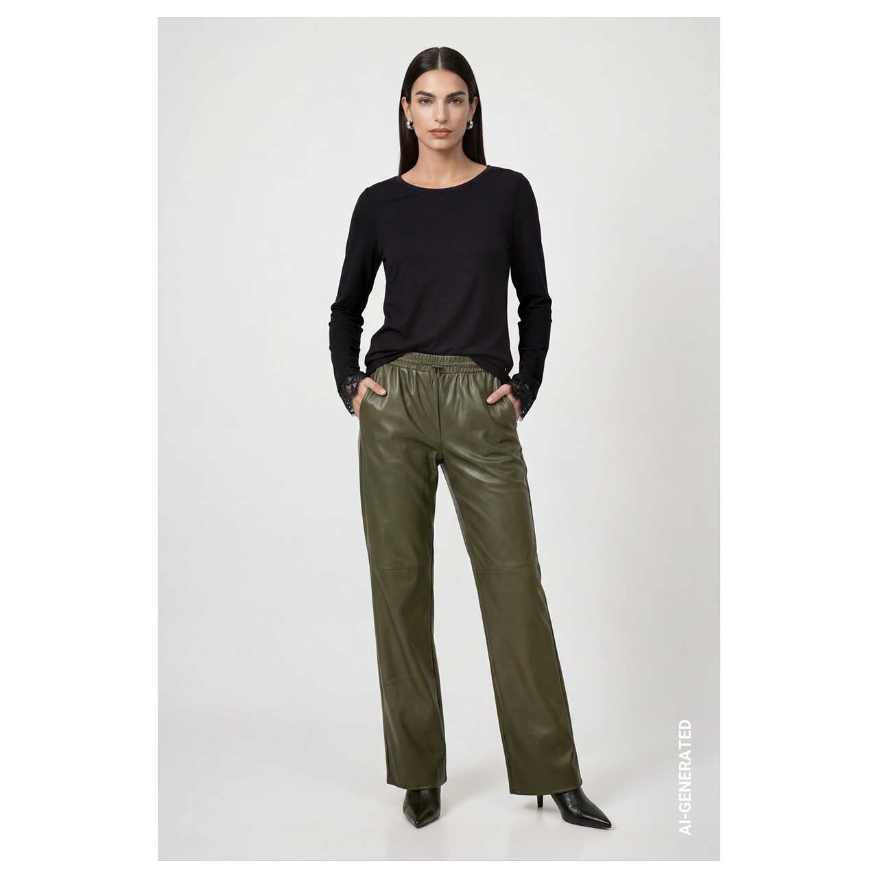 Damen Langarm Shirt von Monari in Schwarz, Ganzkörperansicht am Model