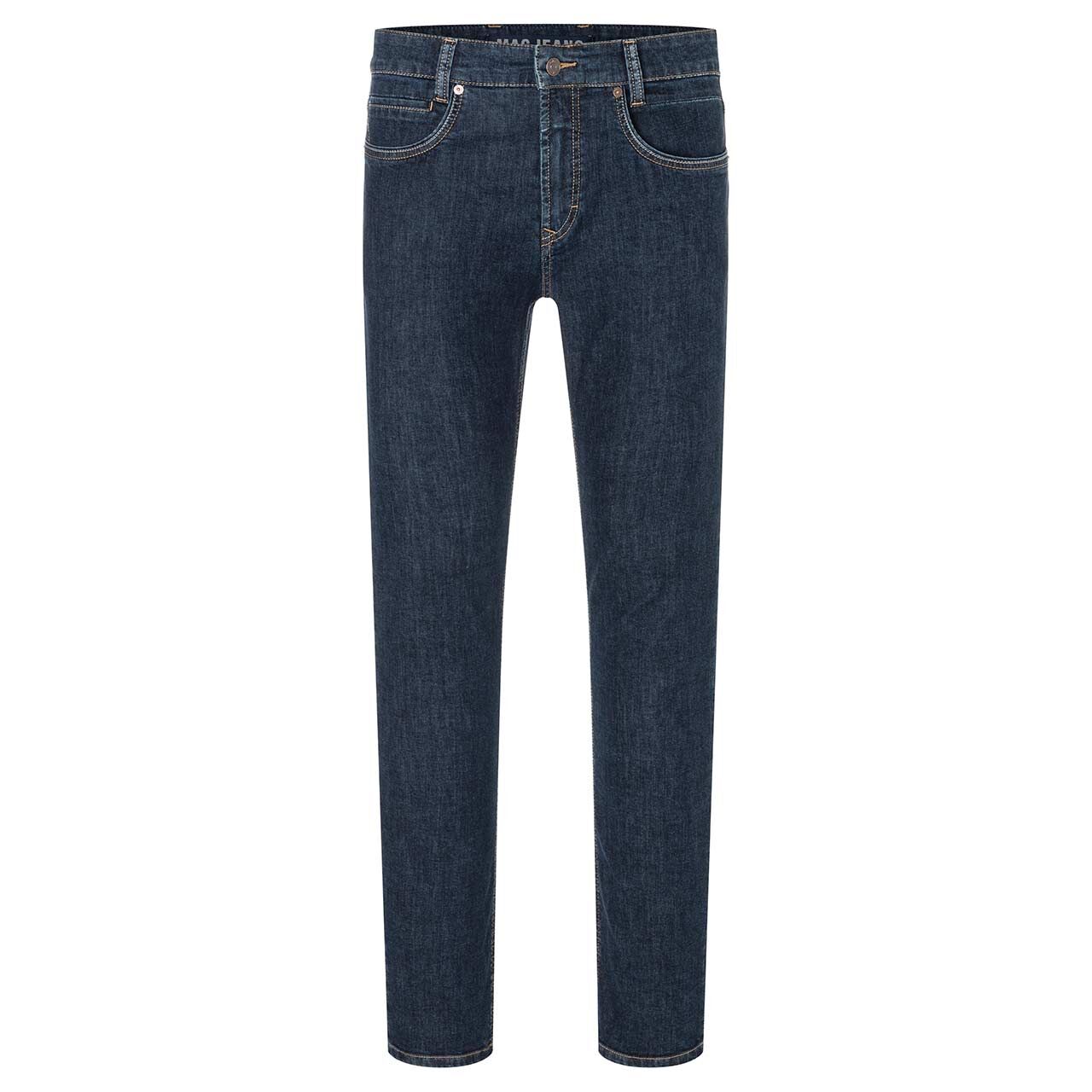 Stretch Herrenjeans Arne Pipe von MAC in Dunkelblau angewaschen, Vorderansicht