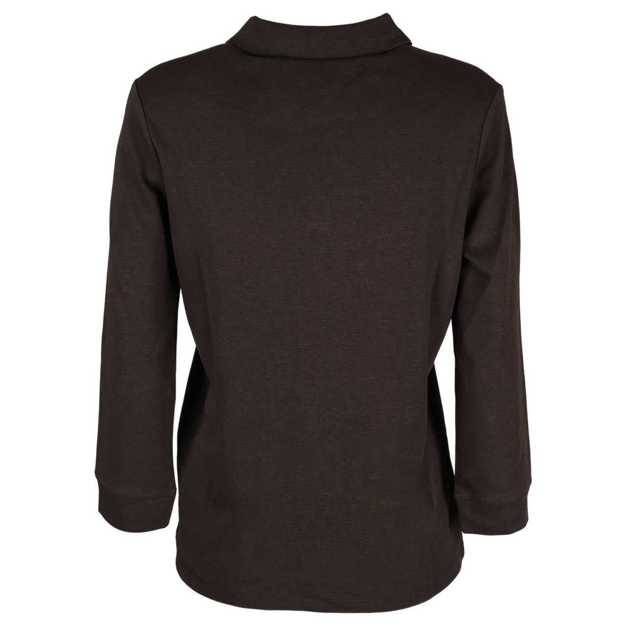 Damen 3/4 Arm Poloshirt Basic Zipper von Street One in Dunkelbraun, Rückansicht am Model