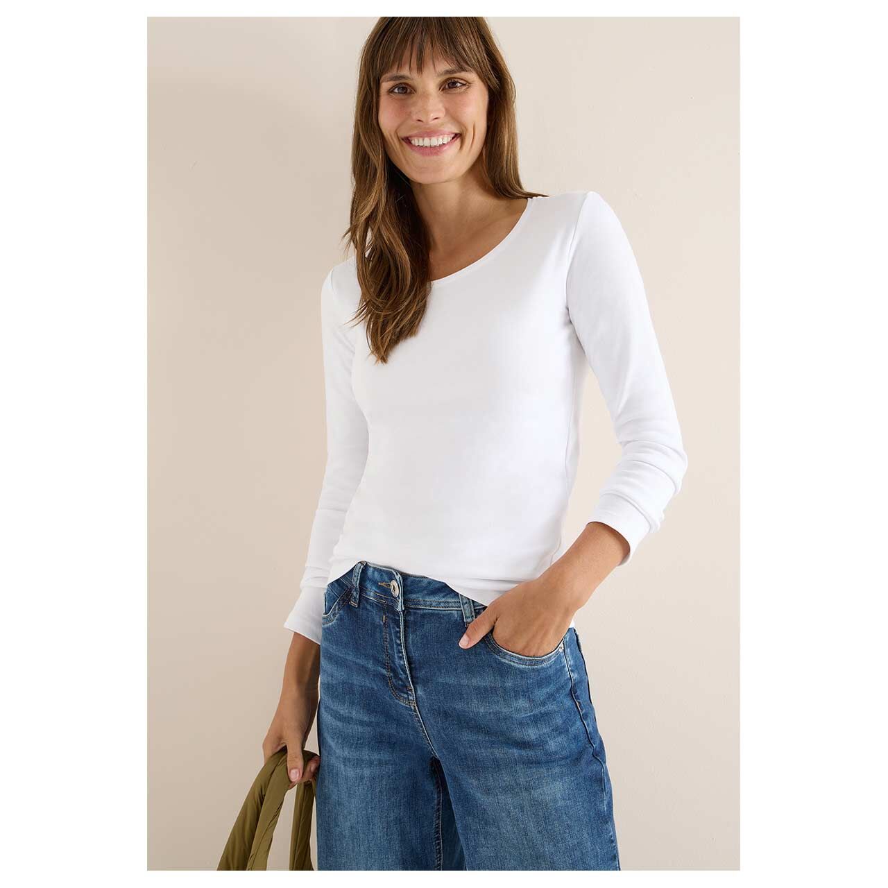 Damen Langarm Shirt Pia von Cecil in Weiß, Vorderansicht am Model