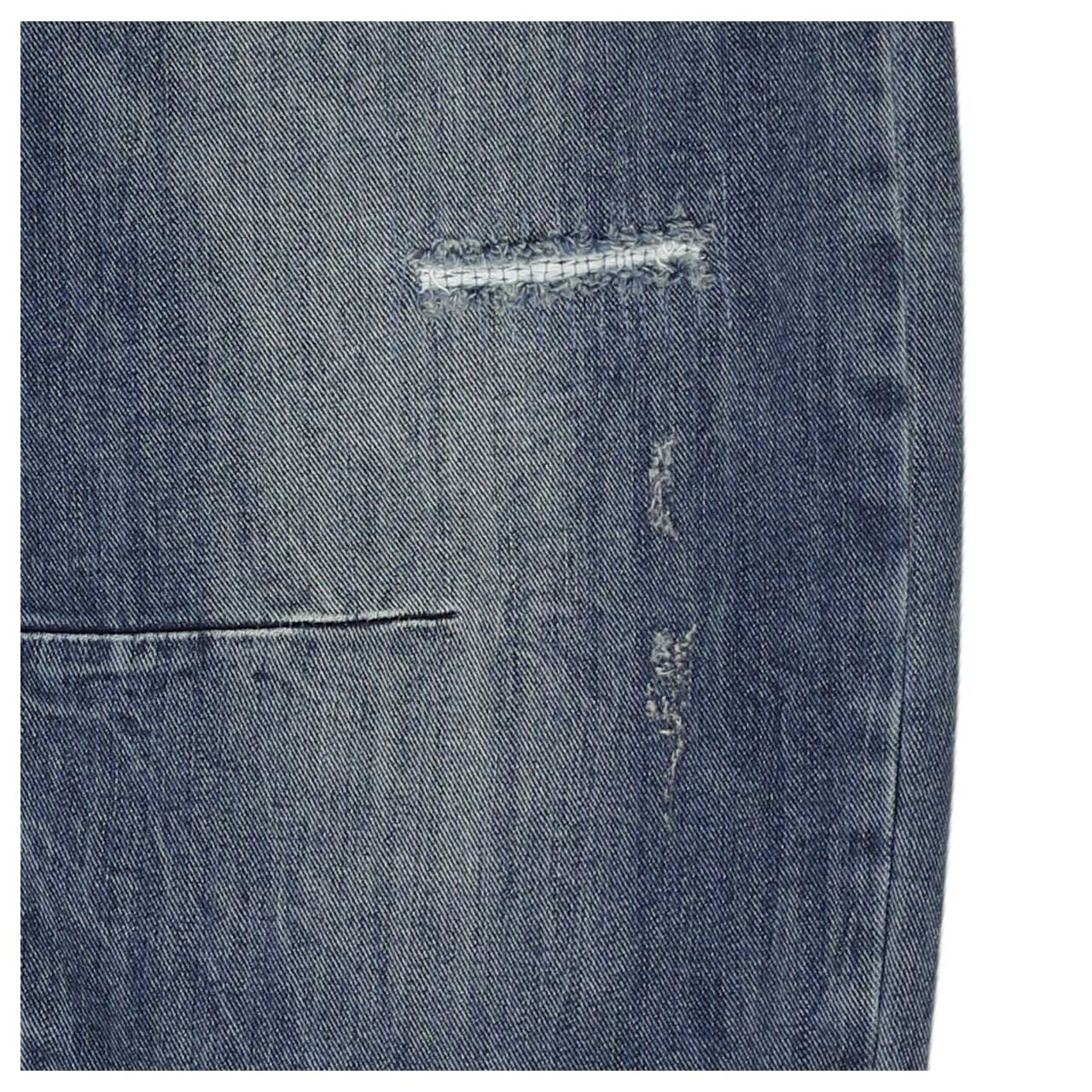 Damenjeans Barrel 7/8 Stretch Denim von Buena Vista in Blau verwaschen mit Destroyed-Effekten, Detailansicht Destroyed-Effekt