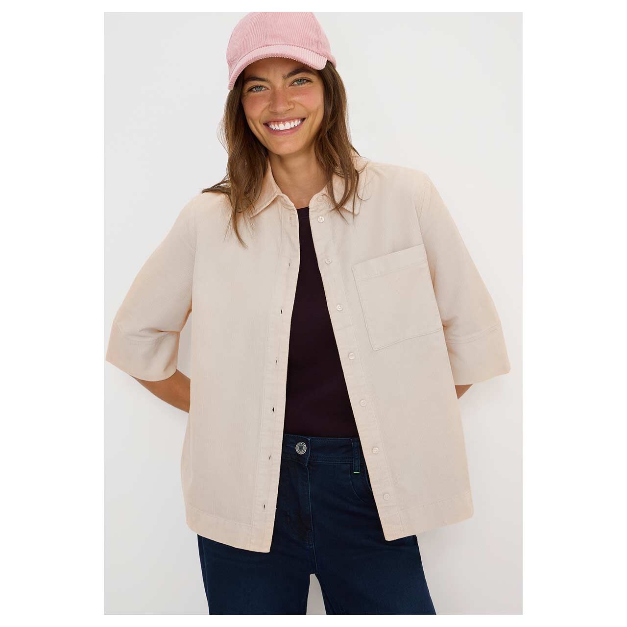 Damen Damen 3/4 Arm Bluse Corduroy von Cecil in Beige, Vorderansicht am Model gestylt