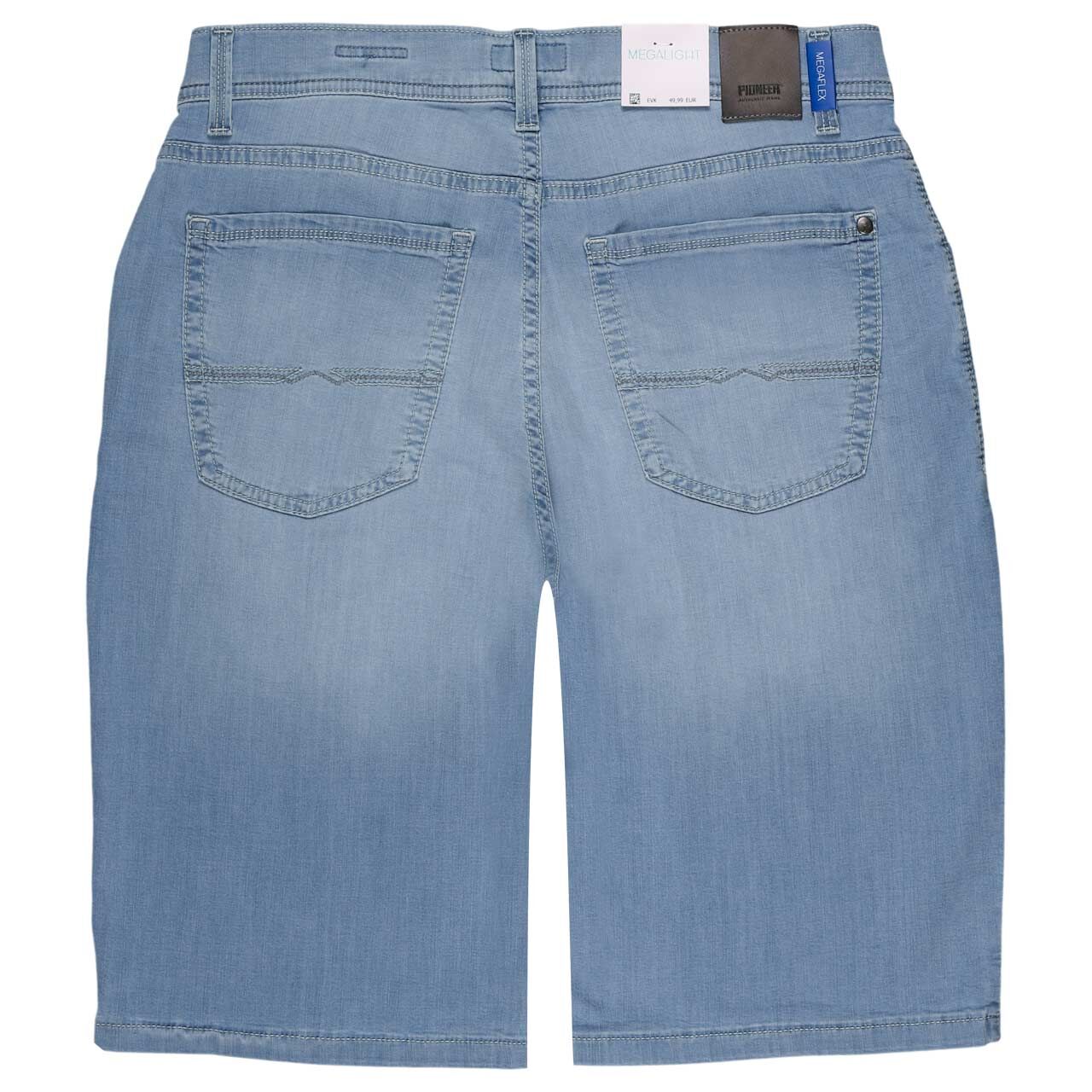 Bermuda Jeans Finn Megaflex von Pioneer in Hellblau angewaschen, detaillierte Rückansicht
