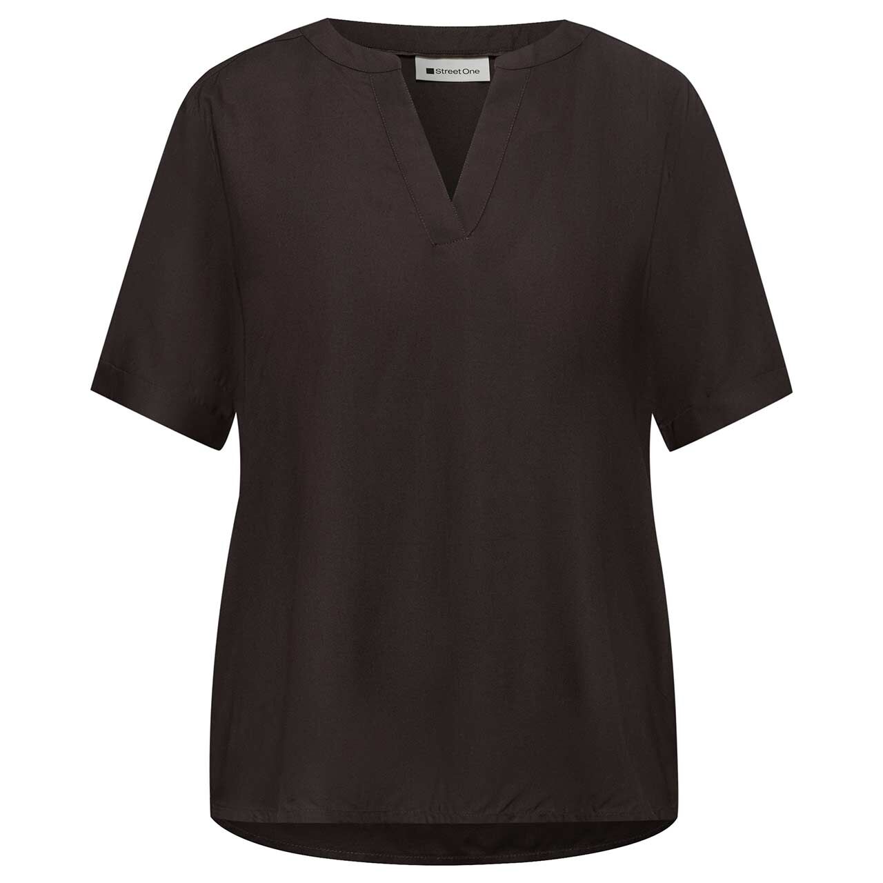 Street One Damen Kurzarm Bluse Splitneck Turn-Up espresso brown