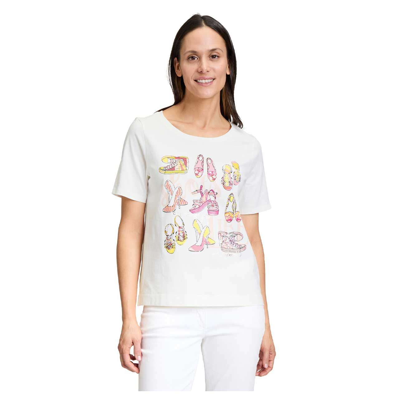 Damen T-Shirt von Betty Barclay in Cremeweiß mit Print, Vorderansicht Oberkörper getragen