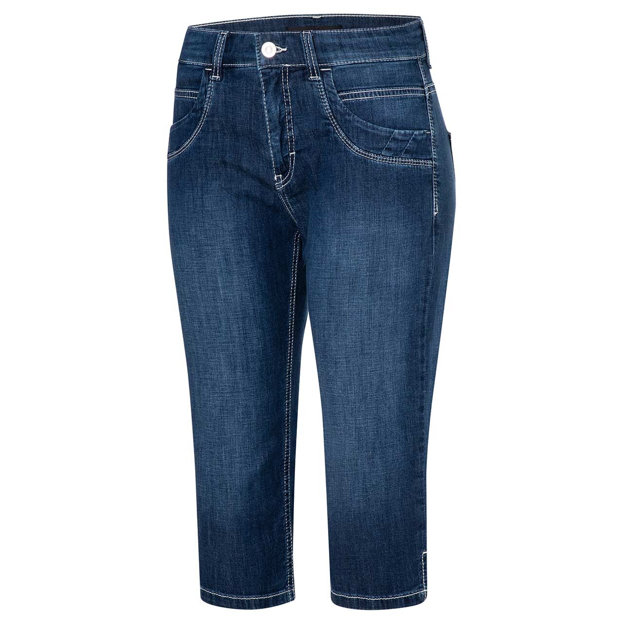 Damen 3/4 Jeans Capri von mac in Dunkelblau angewaschen, seitliche Vorderansicht