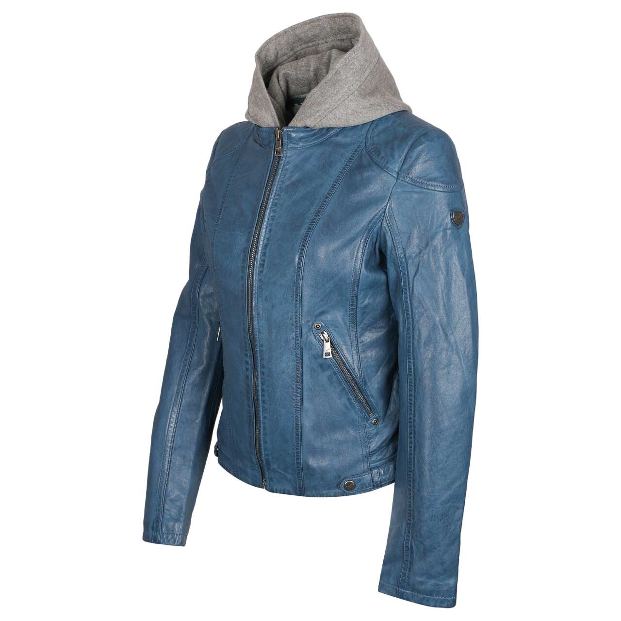 Damen Lederjacke von Mauritius in Blau, Detailansicht