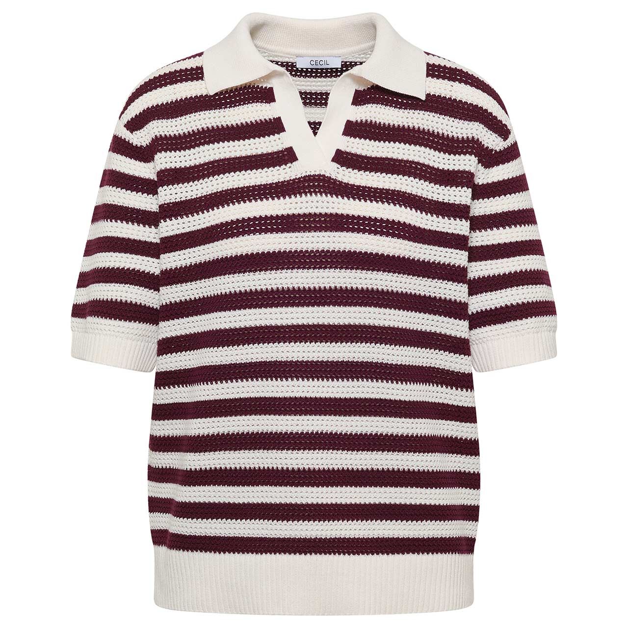 Cecil Damen Polo Kurzarm Pullover Mesh Stripe sweet grape red