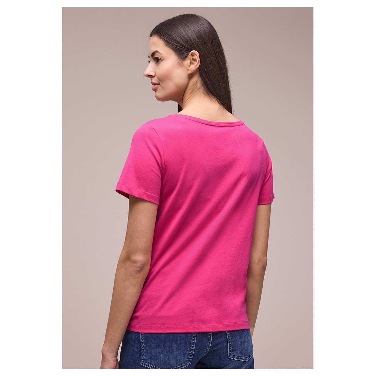 Damen T-Shirt Basic Pearl Print von Street One in Pink mit Print, Rückansicht am Model
