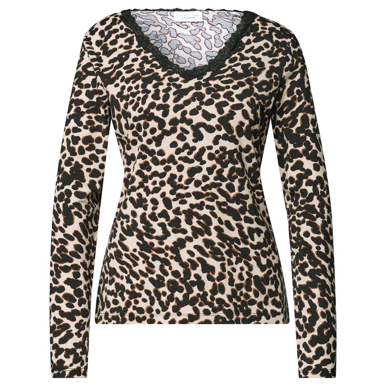 Street One Studio Damen Langarm Shirt With Lace black printed