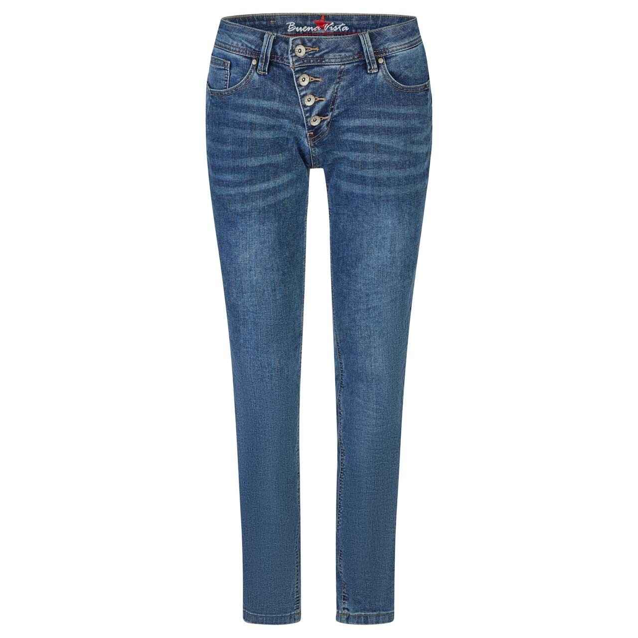 Damen Ankle Jeans Malibu Cropped Stretch Denim in Blau verwaschen, Vorderansicht