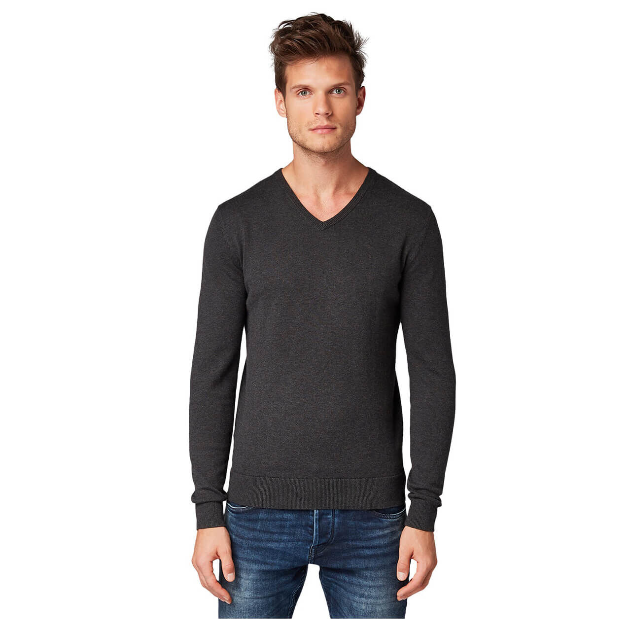 Tom Tailor Basic V-Neck Sweater Pullover für Herren in Dunkelgrau, FarbNr.: 10617