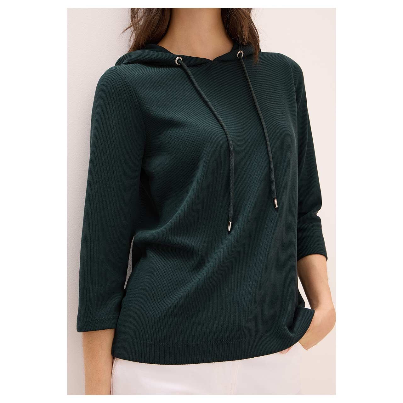 Damen 3/4 Arm Hoodie Sweatshirt Solid Rib von Cecil in Dunkelgrün, Ansicht Oberkörper