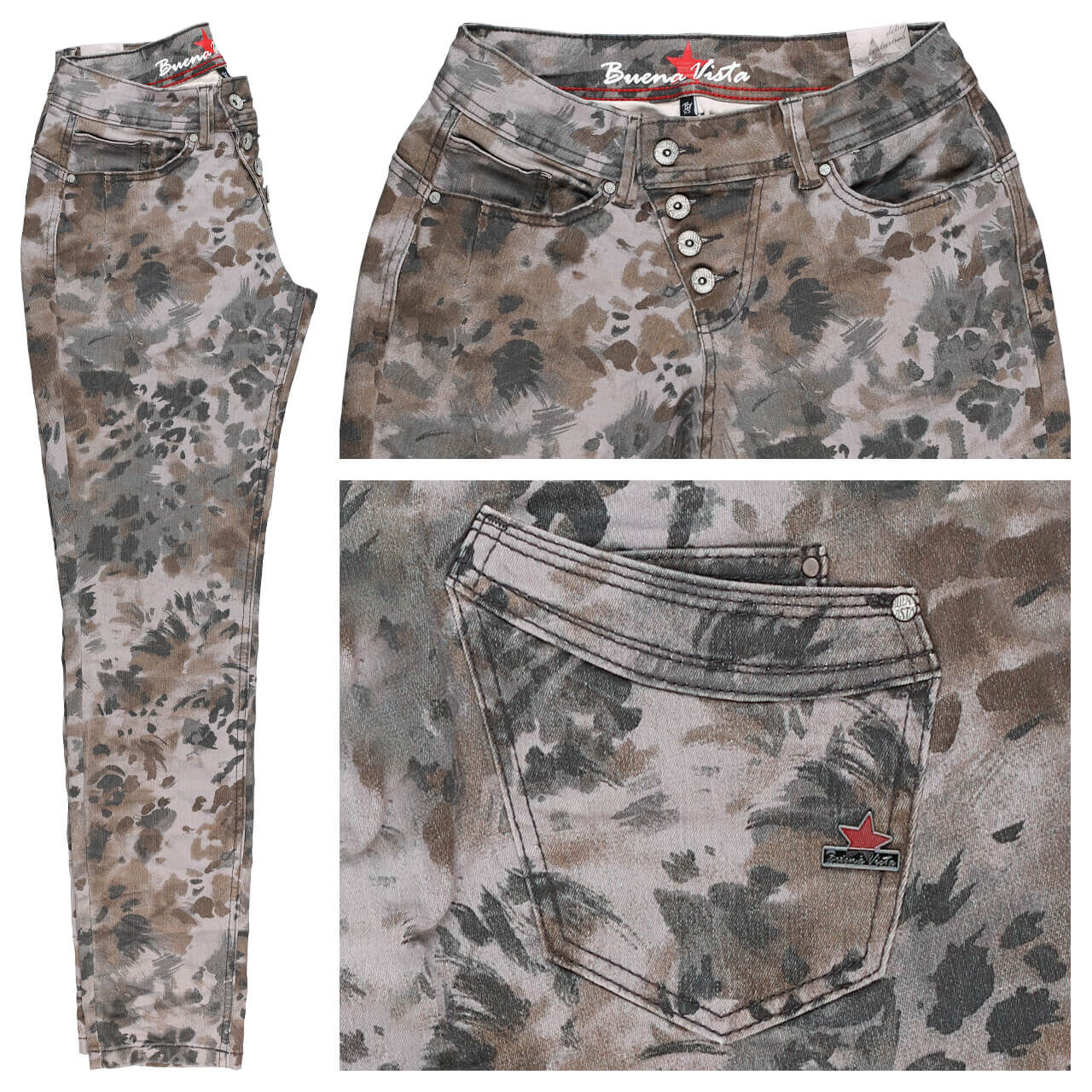Damen Baumwollhose Malibu Cropped Stretch Twill von Buena Vista in Grau mit Print mit der Farbnummer 5183, Vorderansicht
