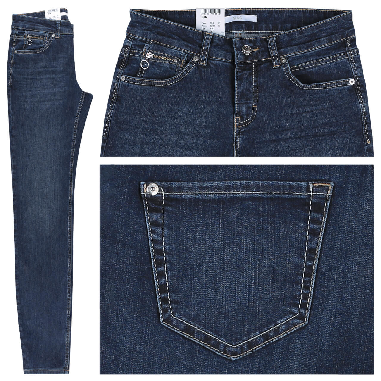 mac-jeans-slim-blue-washed-d845 MAC Slim Jeans für Damen in Dunkelblau angewaschen, FarbNr.: D845