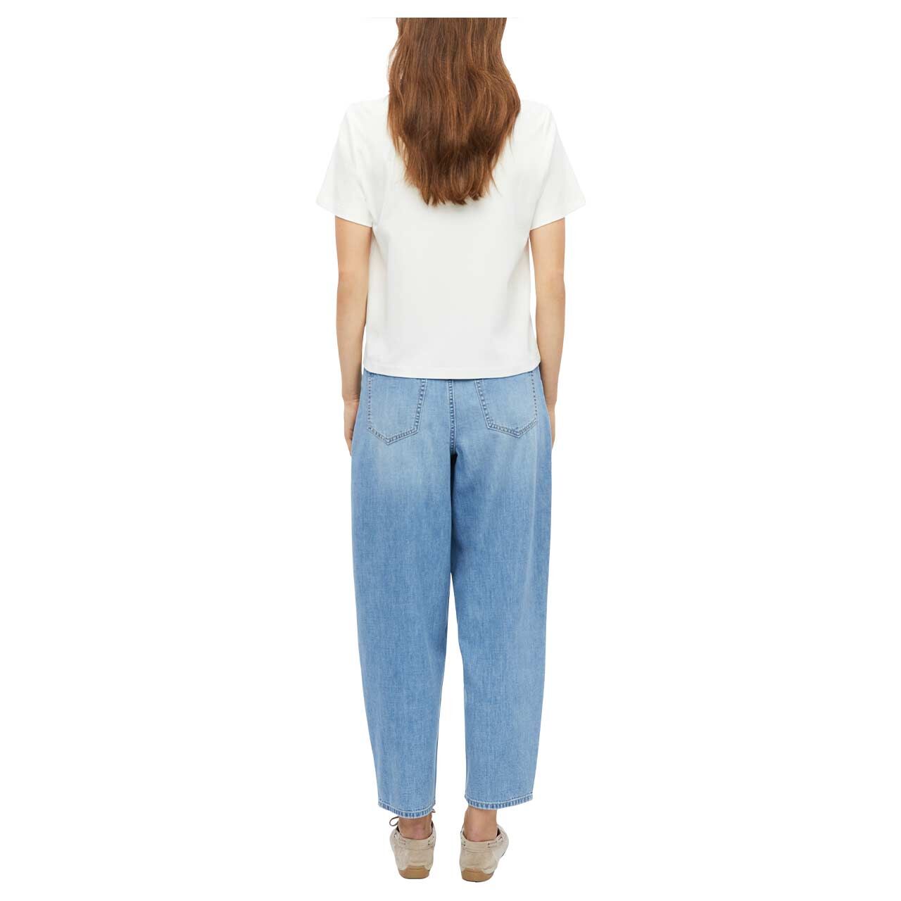 s.Oliver Damen T-Shirt in Cremeweiß mit Print, Rückansicht am Model