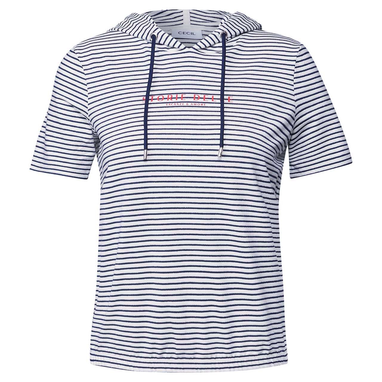 Cecil Damen T-Shirt Hoodie glitter vanilla white striped print