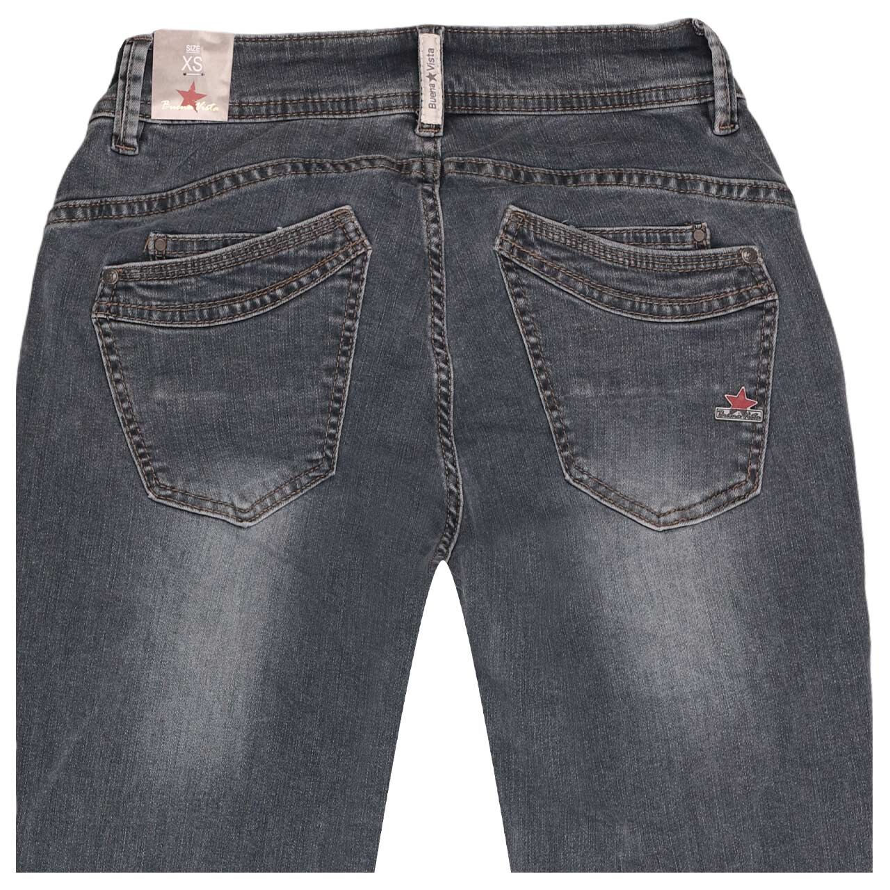 Damen Ankle Jeans Malibu-Zip High Cropped Stretch Denim von Buena Vista in Grau angewaschen, detaillierte Rückansicht