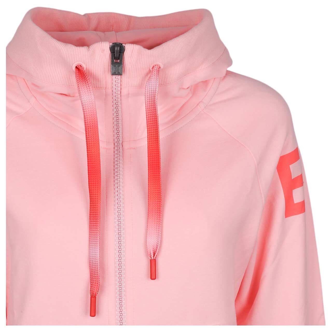 Damen Hoodie Sweatjacke Kala von Elbsand in Rosa mit Print, detaillierte Vorderansicht