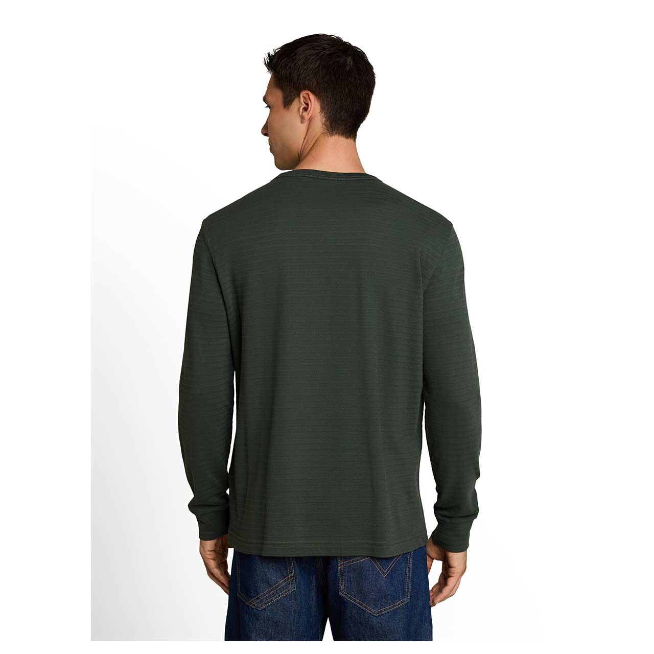 Herren Langarm Shirt von Tom Tailor in Olivgrün, Rückansicht am Model