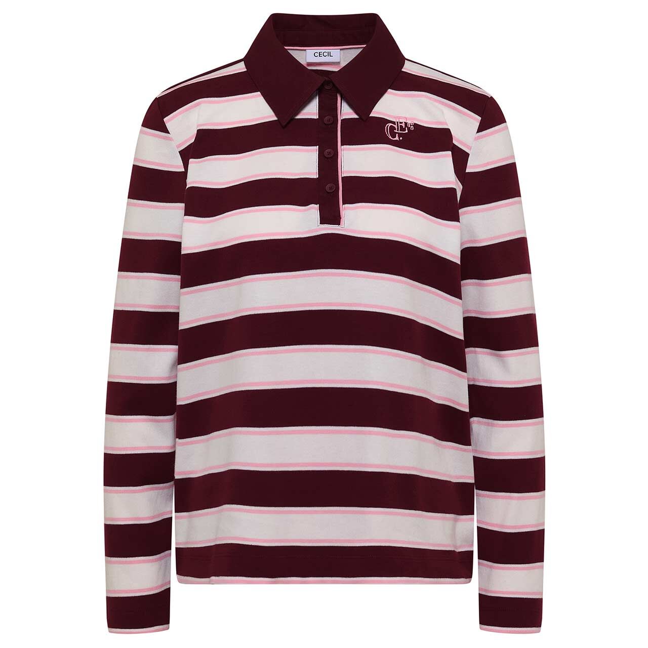 Cecil Damen Langarm Poloshirt Striped red wine