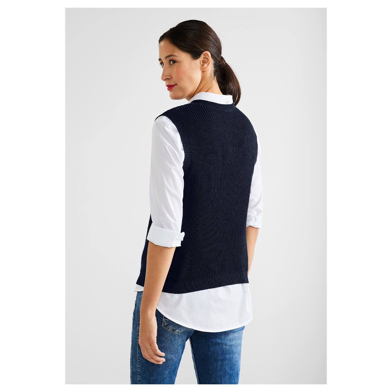 Street One Tape Yarn Sleeveless Pullunder deep blue