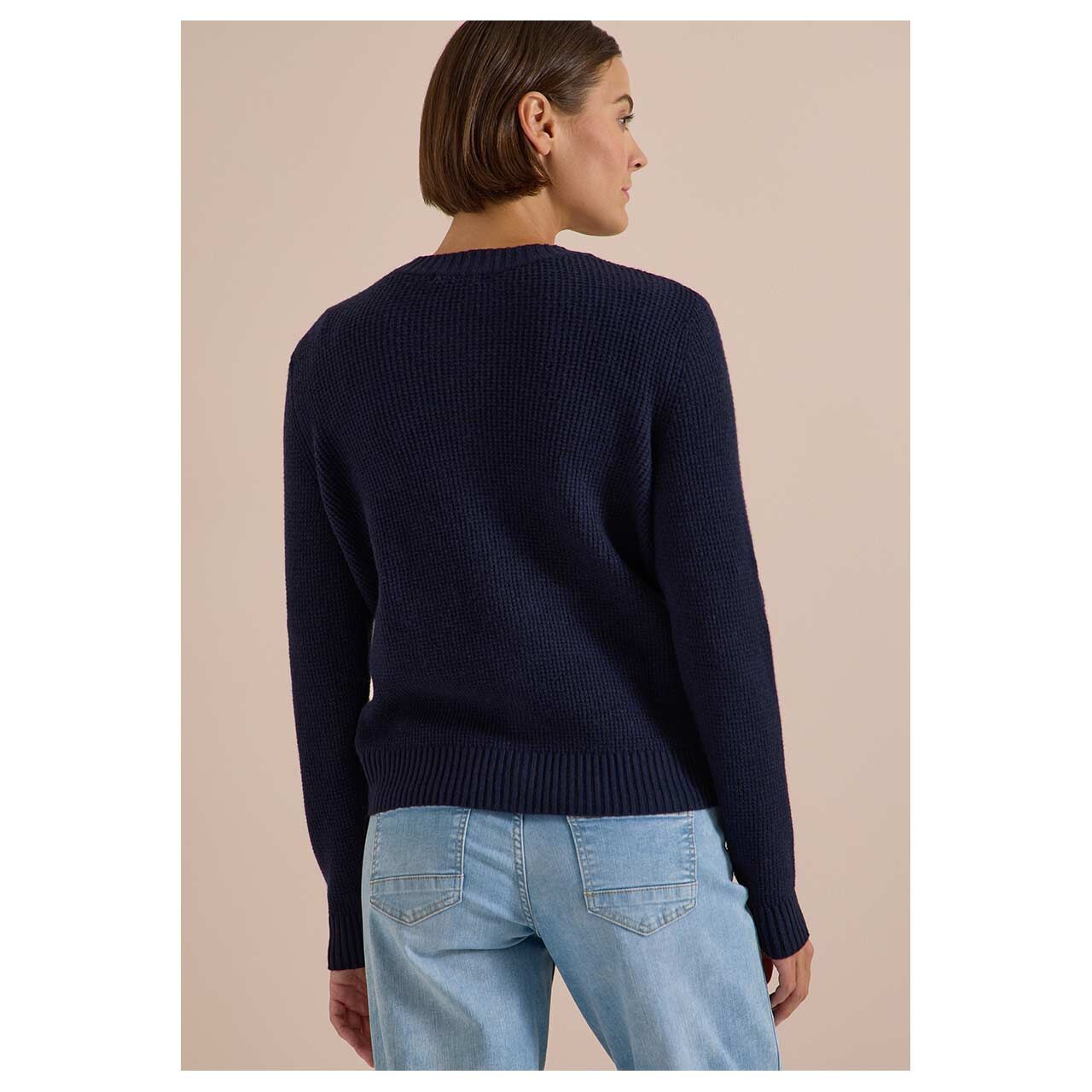 Damen Strickjacke Cosy Zipper Cardigan von Cecil in Dunkelblau, Rückansicht am Model