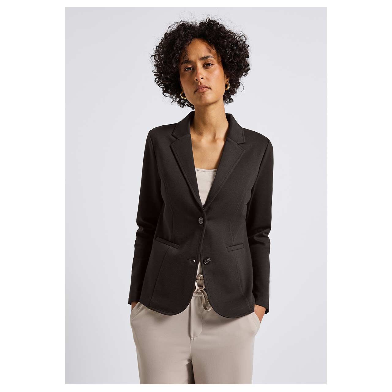 Damen Blazer Basic von Street One in Dunkelbraun meliert, Vorderansicht am Model
