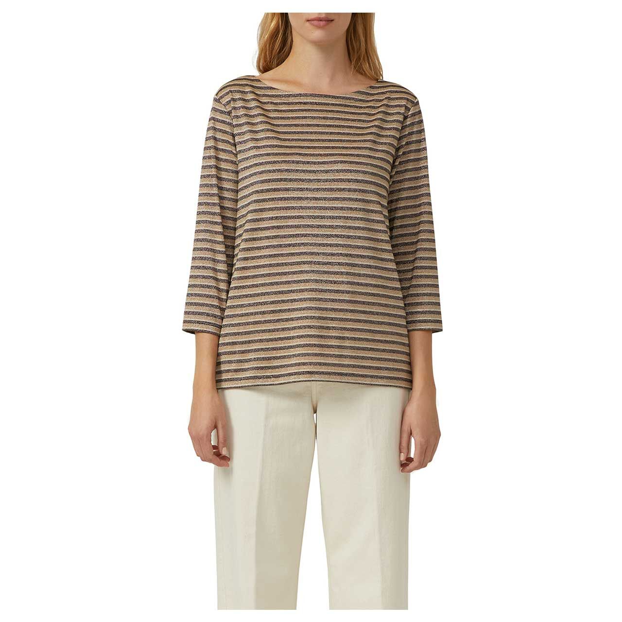 Damen 3/4 Arm Shirt von s.Oliver in Braun kariert, Vorderansicht am Model