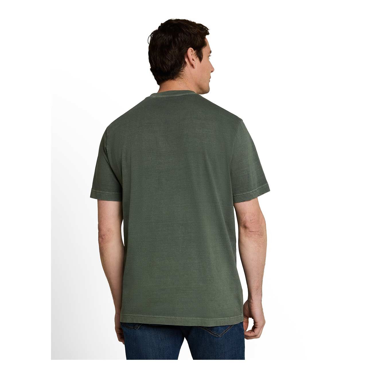 Herren T-Shirt Henley von Tom Tailor in Dunkelgrün mit Print, Rückansicht am Model
