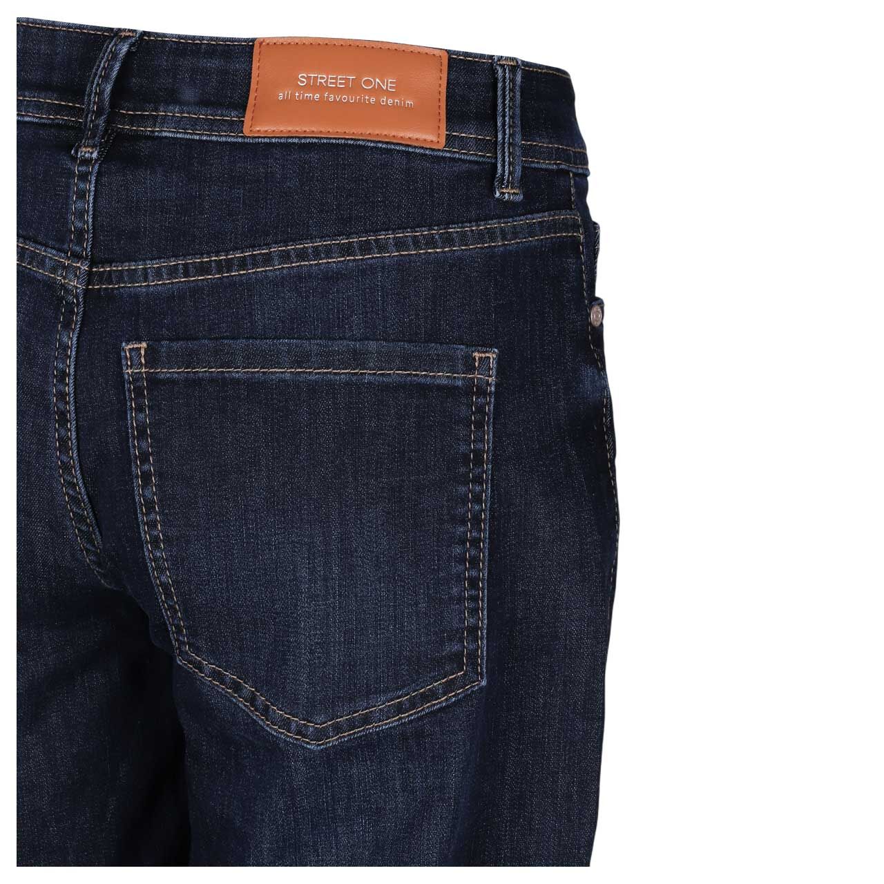 Stretch Damenjeans Straight Leg von Street One in Dunkelblau angewaschen, Detailansicht