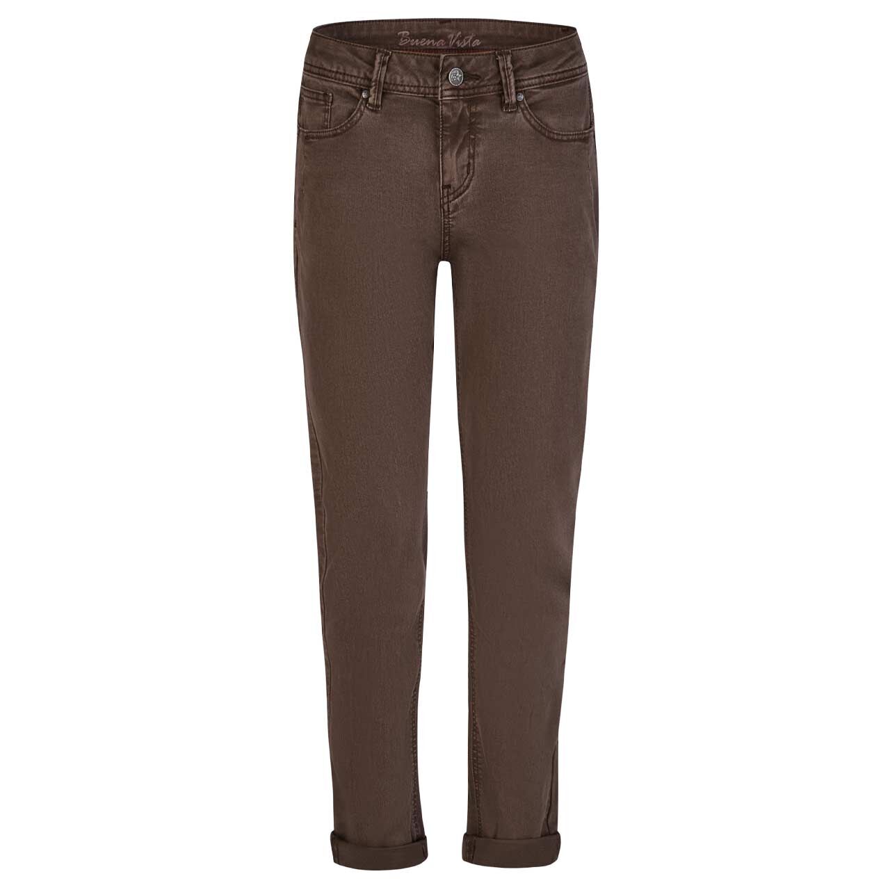 Damen Baumwollhose Malibu-Zip High Stretch Twill von Buena Vista in Braun, Vorderansicht