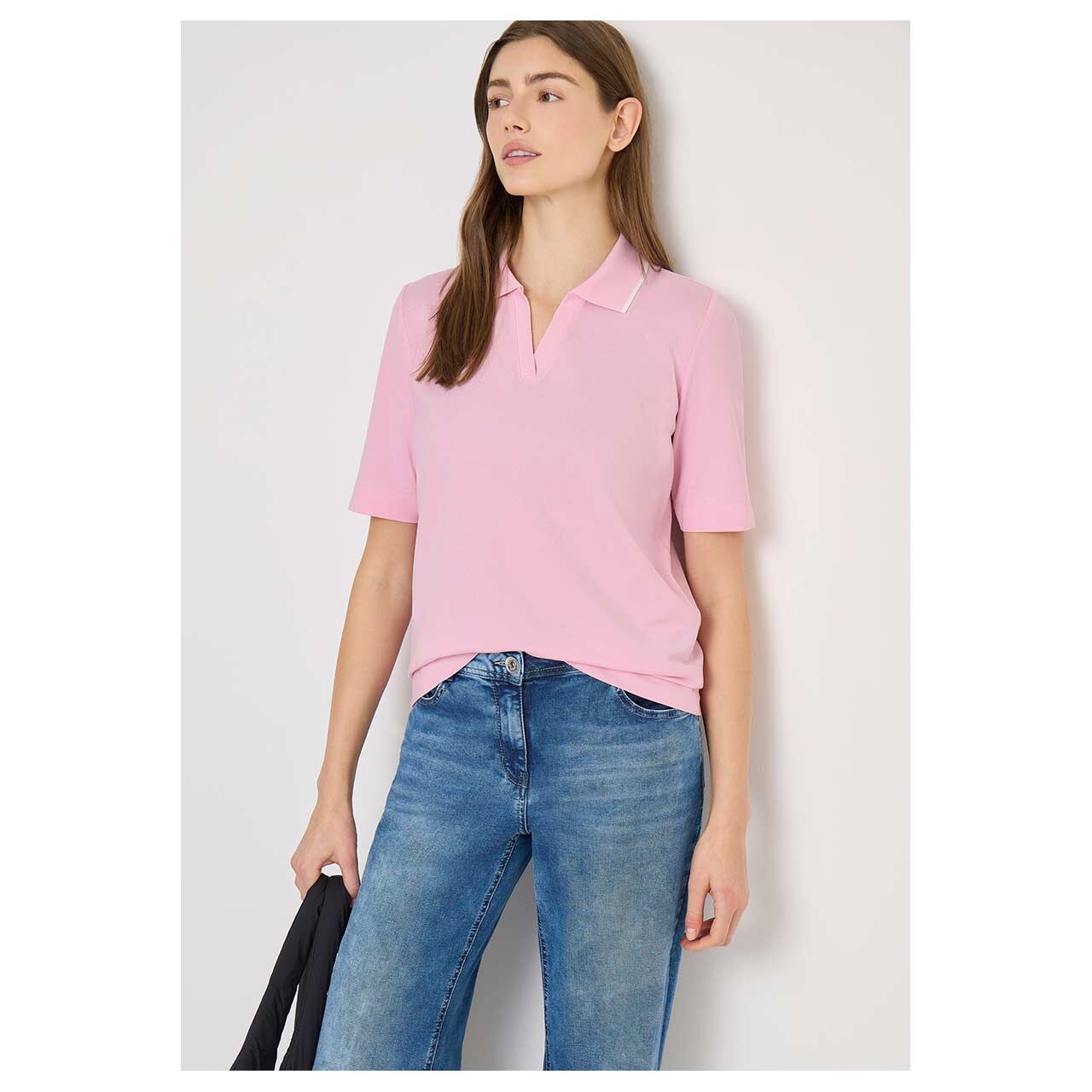 Damen Poloshirt Piqué von Cecil in Rosa, Vorderansicht Model