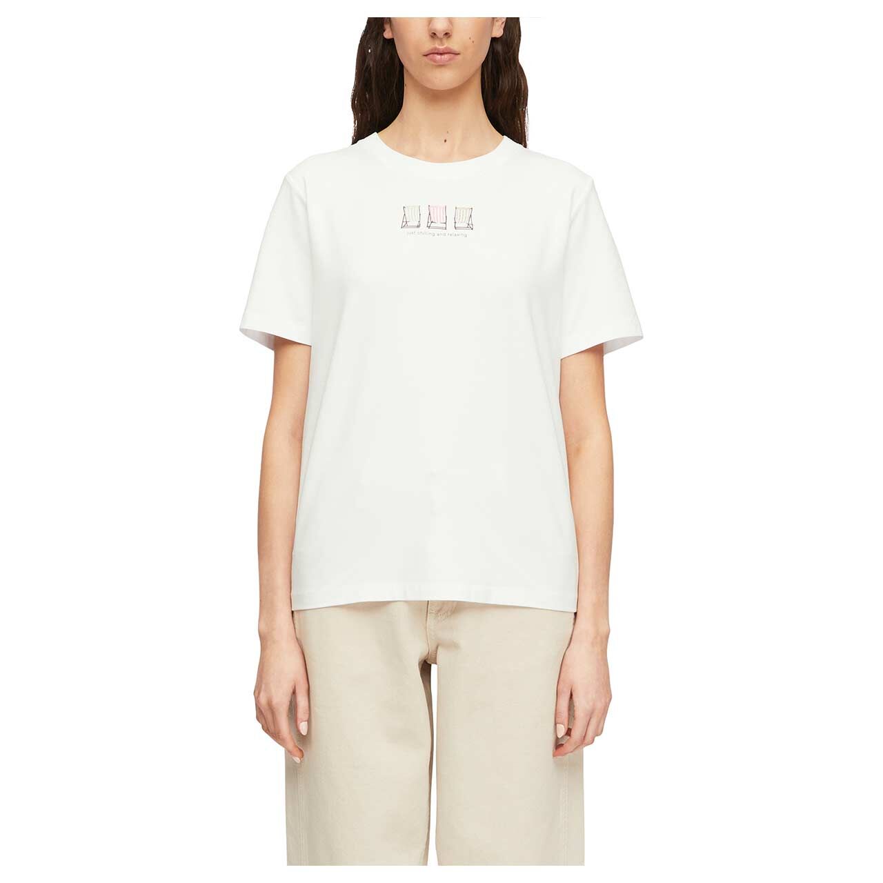 Damen T-Shirt von Comma in Weiß mit Print, Vorderansicht Model