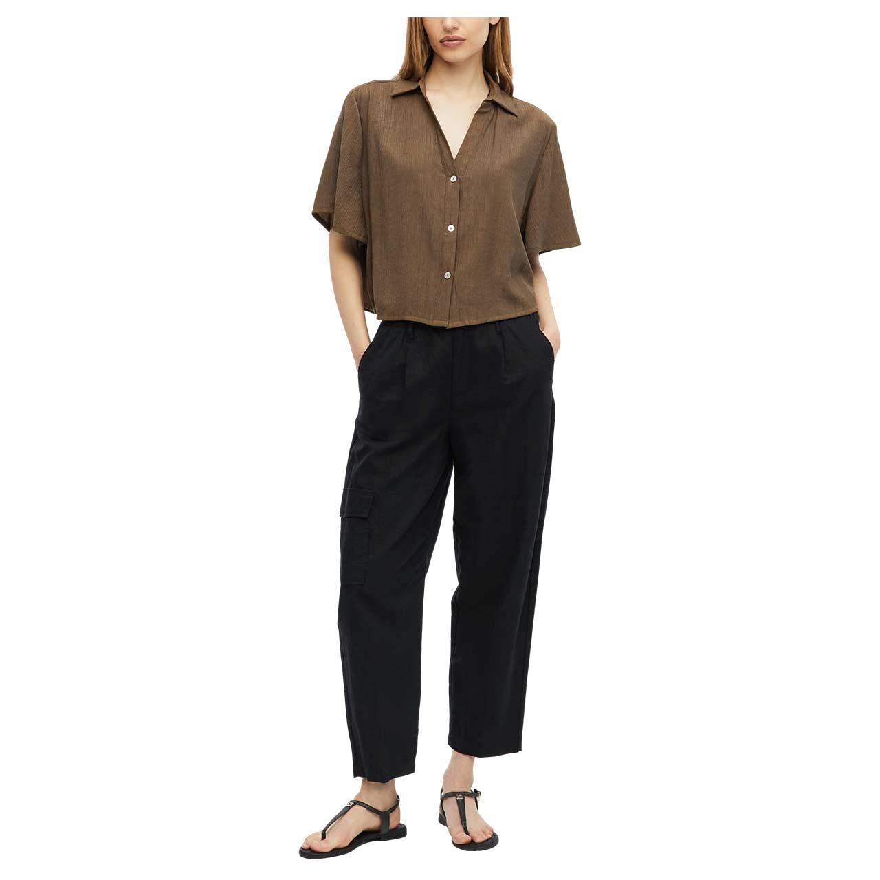Damen Kurzarm Bluse von s.Oliver in Braun, Ganzkörperansicht am Model