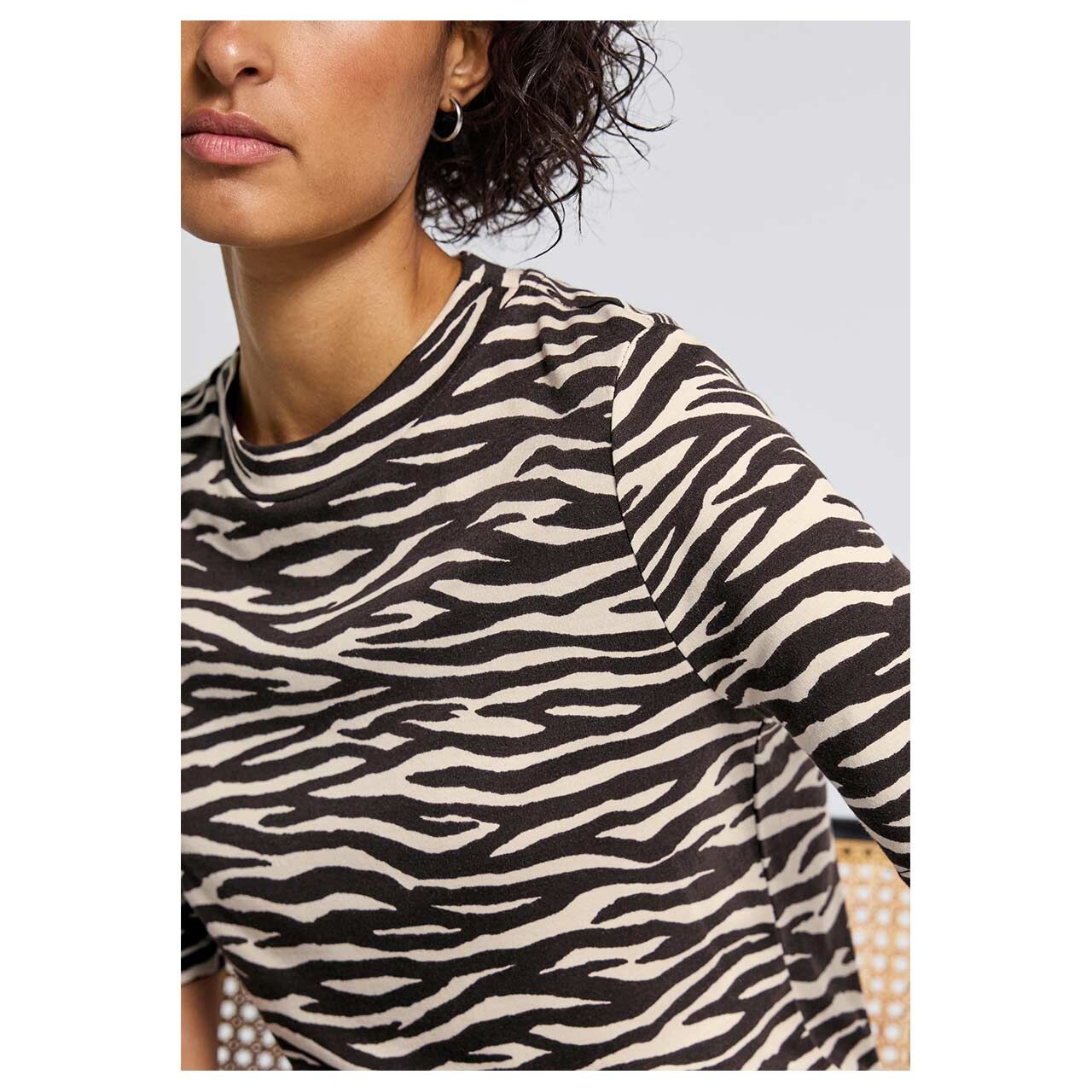 Damen T-Shirt Printed Turtle Neck von Street One in Dunkelbraun, Detailansicht von vorne