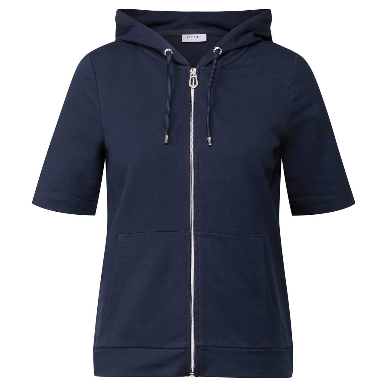 Damen Kurzarm Hoodie Sweatjacke von Cecil in Dunkelblau mit der Farbnummer 16715, Vorderansicht