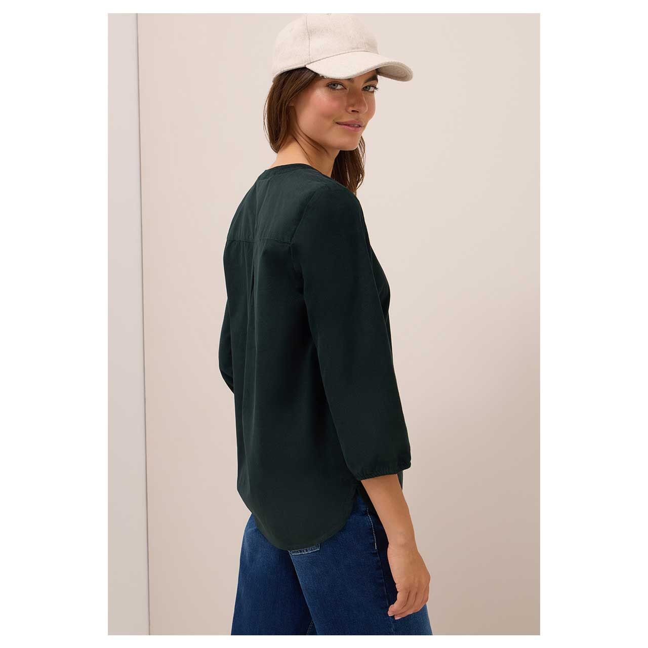 Damen 3/4 Arm Cord Bluse Solid Corduroy von Street One in Dunkelgrün, Rückansicht