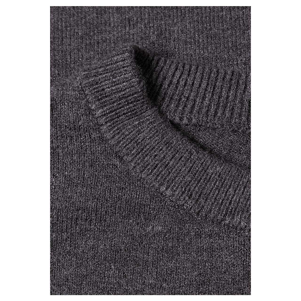 Damen Kurzarm Pullover Basic Sweater von Street One in Dunkelbraun meliert, Detailansicht Ausschnitt