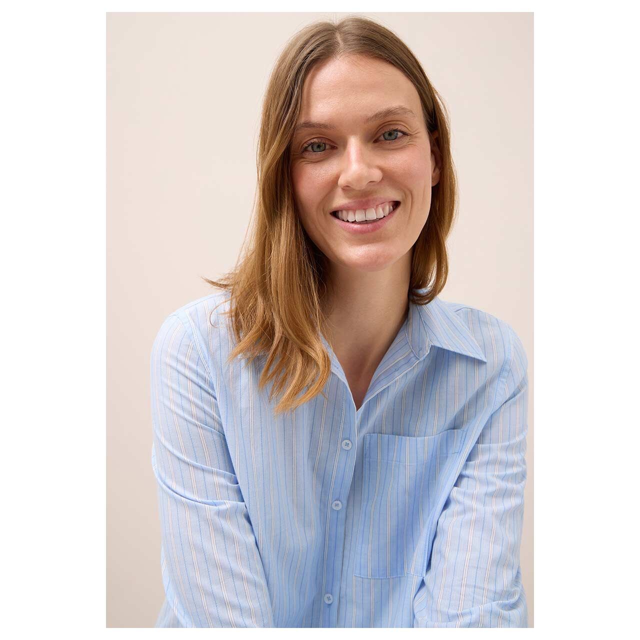 Damen Langarm Bluse Stripe Blouse von Cecil in Hellblau gestreift, Detailansicht