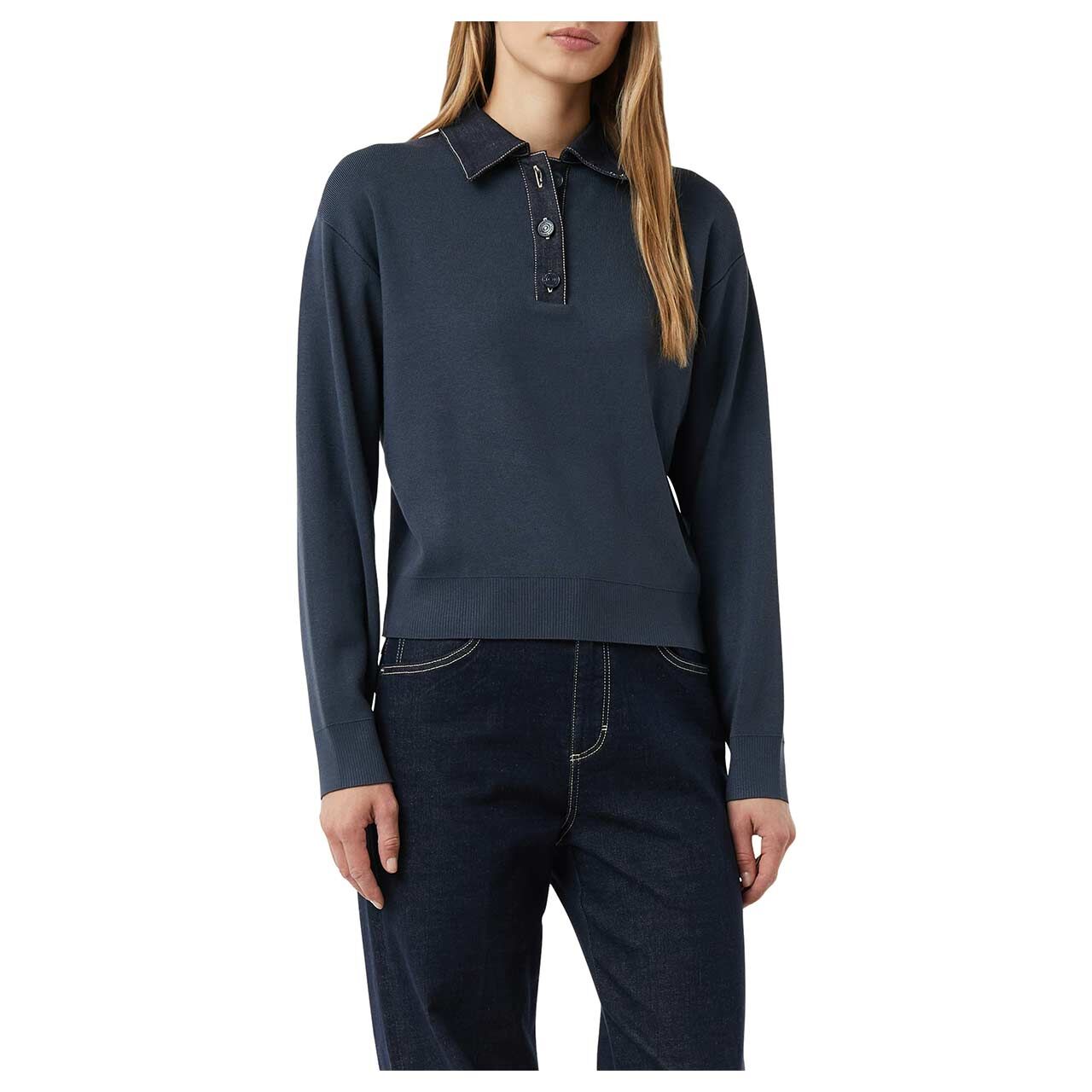 Damen Polo Sweatshirt von Comma in Dunkelblau, Vorderansicht Model