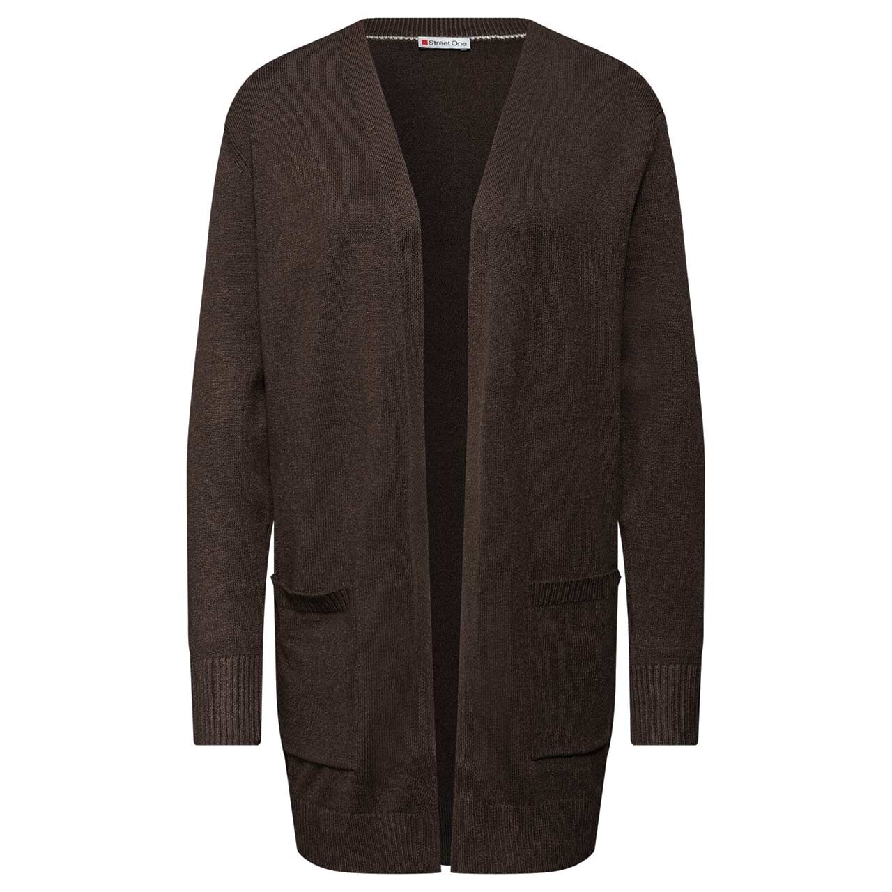 Street One Damen Long Strickjacke Cosy Open Cardigan dark nomad brown melange