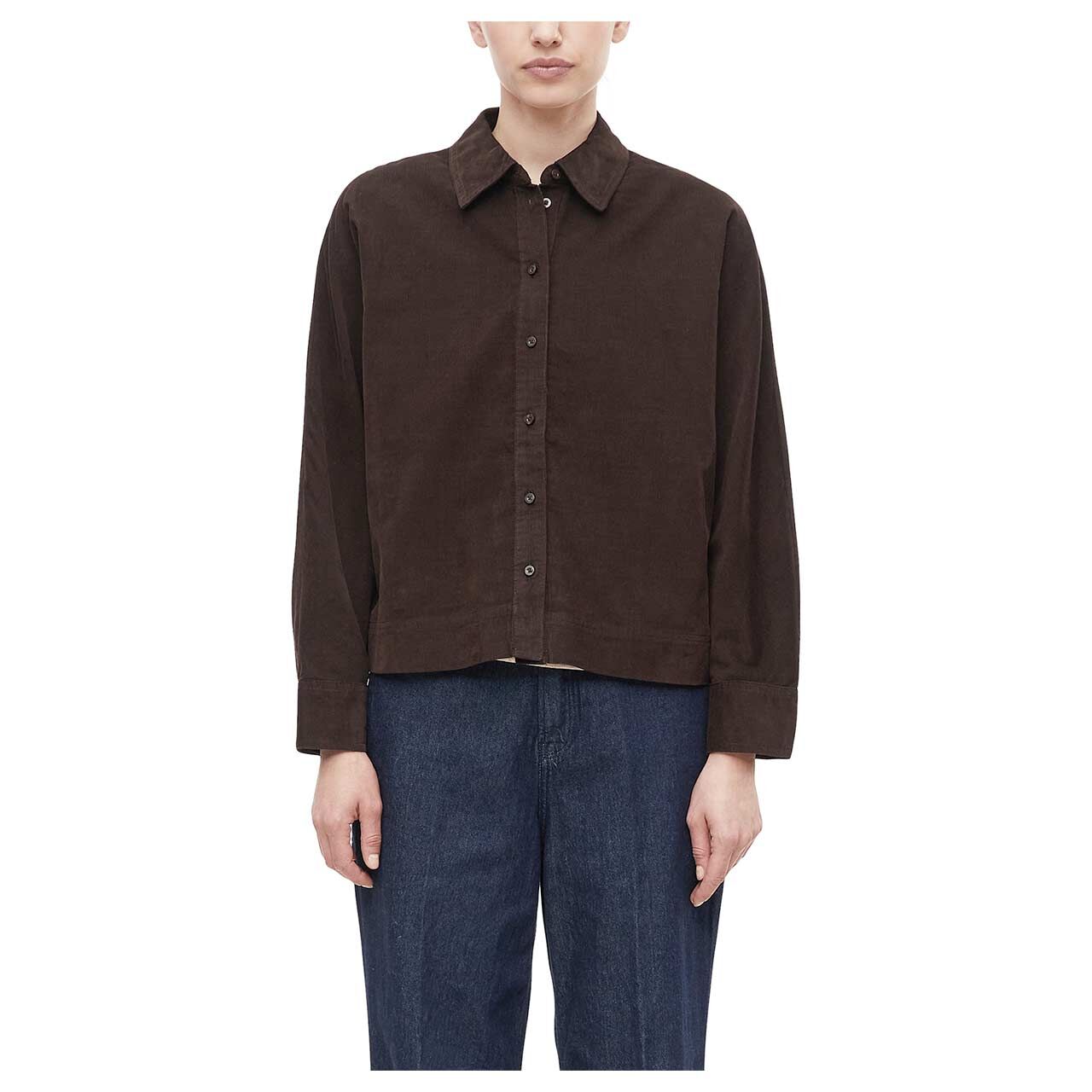 Damen Langarm Cord Bluse von s.Oliver in Dunkelbraun, Vorderansicht am Model