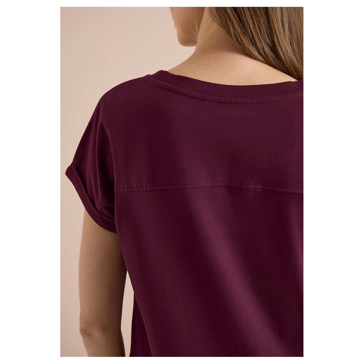 Damen Kurzarm Kleid Solid Jersey Dress von Cecil in Weinrot, detaillierte Rückansicht am Model