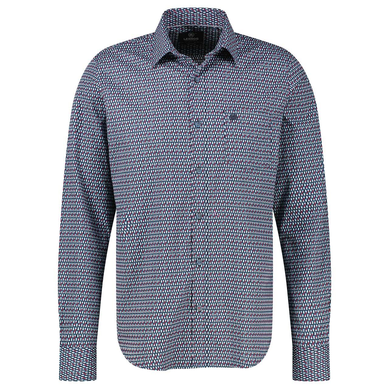 Lerros Herren Langarm Hemd blue muted red print