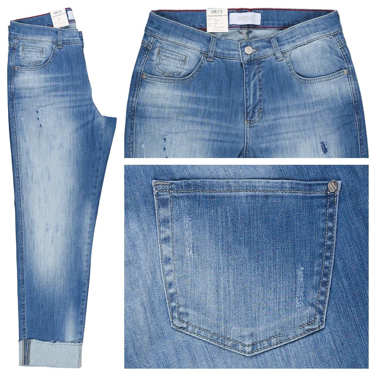 Angels Darleen Crop TU Fringe Ankle Jeans light blue used destroyed