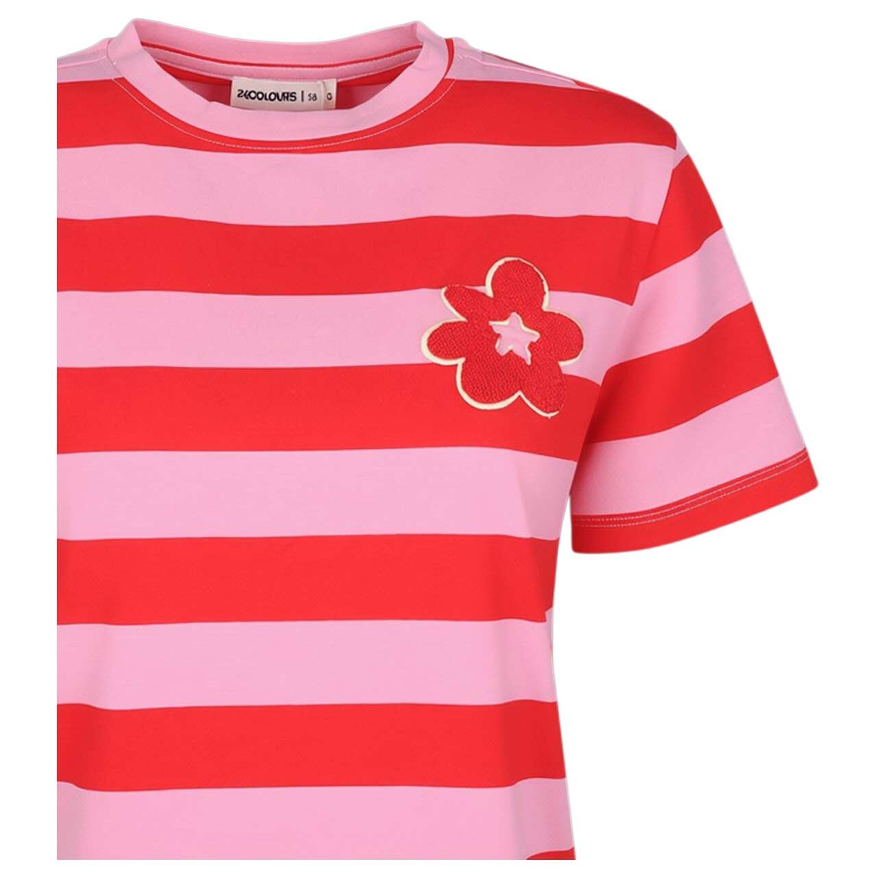 Damen T-Shirt von 24 Colours in Pink gestreift, Detailansicht vorne