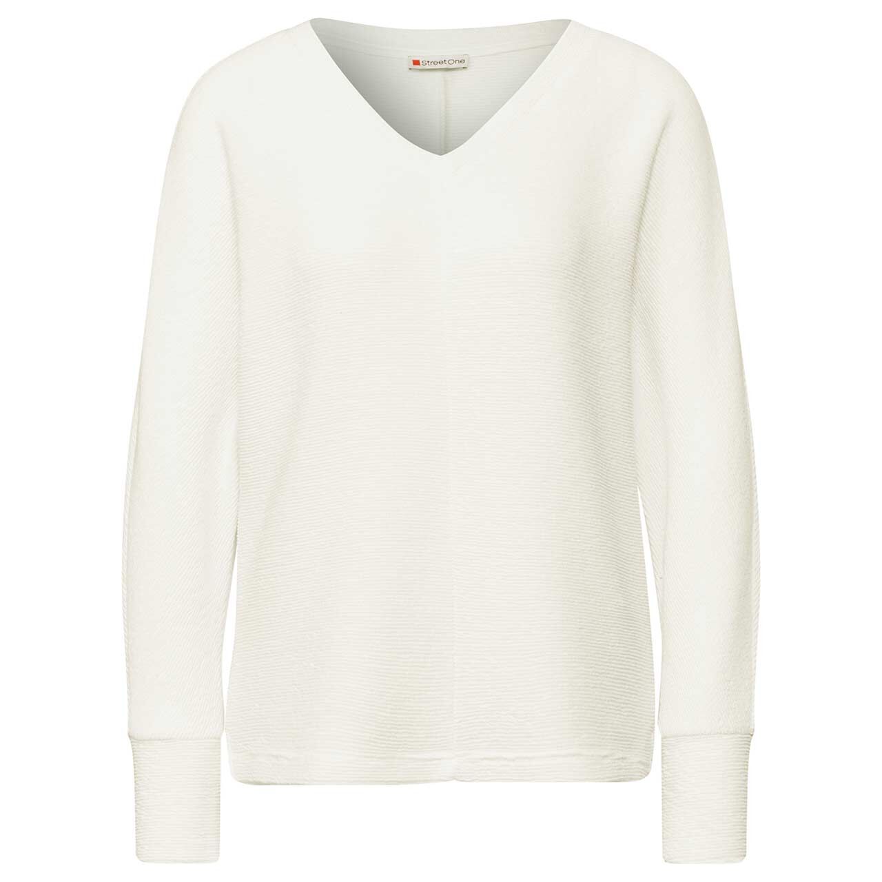 Street One Damen Pullover V-neck Cosy Structure off white